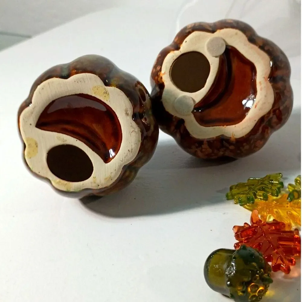 Vintage Greenbrier Ceramic Pumpkin Figurines Pair - Fall Autumn Harvest Decor